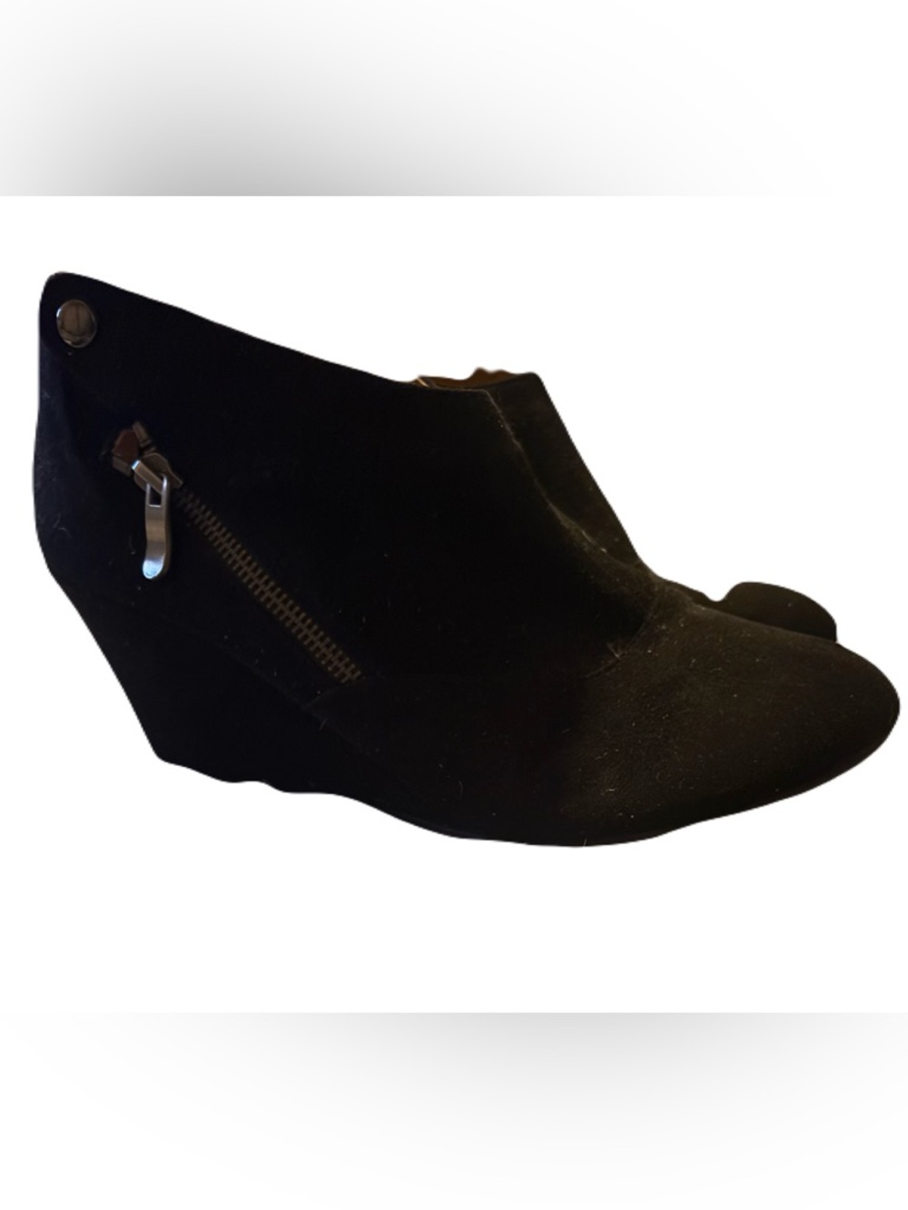 CL by Laundry Black Suede Wedge Ankle Booties with Side Zip